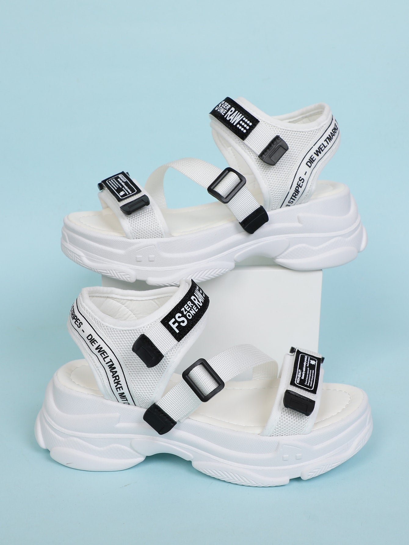 Women Letter Graphic Hook-and-loop Fastener Strap Sports Sandals, Open Toe Sandals For Daily