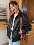 Slant Pockets PU Leather Jacket