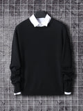 Men Solid Ribbed Knit Sweater Without Shirt, Round Neck Long Sleeve Pullover Plain Black Office Basic Sweater For Boyfriend Gift