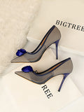 Floral Decor Mesh Stiletto Court Heels