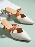 Buckle Detail Kitten Heeled Mule Pumps