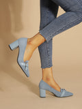 Buckle Detail Point Toe Chunky Heeled Loafers