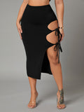 Solid Tie Side Pencil Skirt