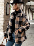 Buffalo Plaid Pattern Dual Pocket Drop Shoulder Flannel Coat