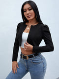 Puff Sleeve Open Front Crop Jacket