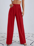 Solid Zip Up Straight Leg Pants