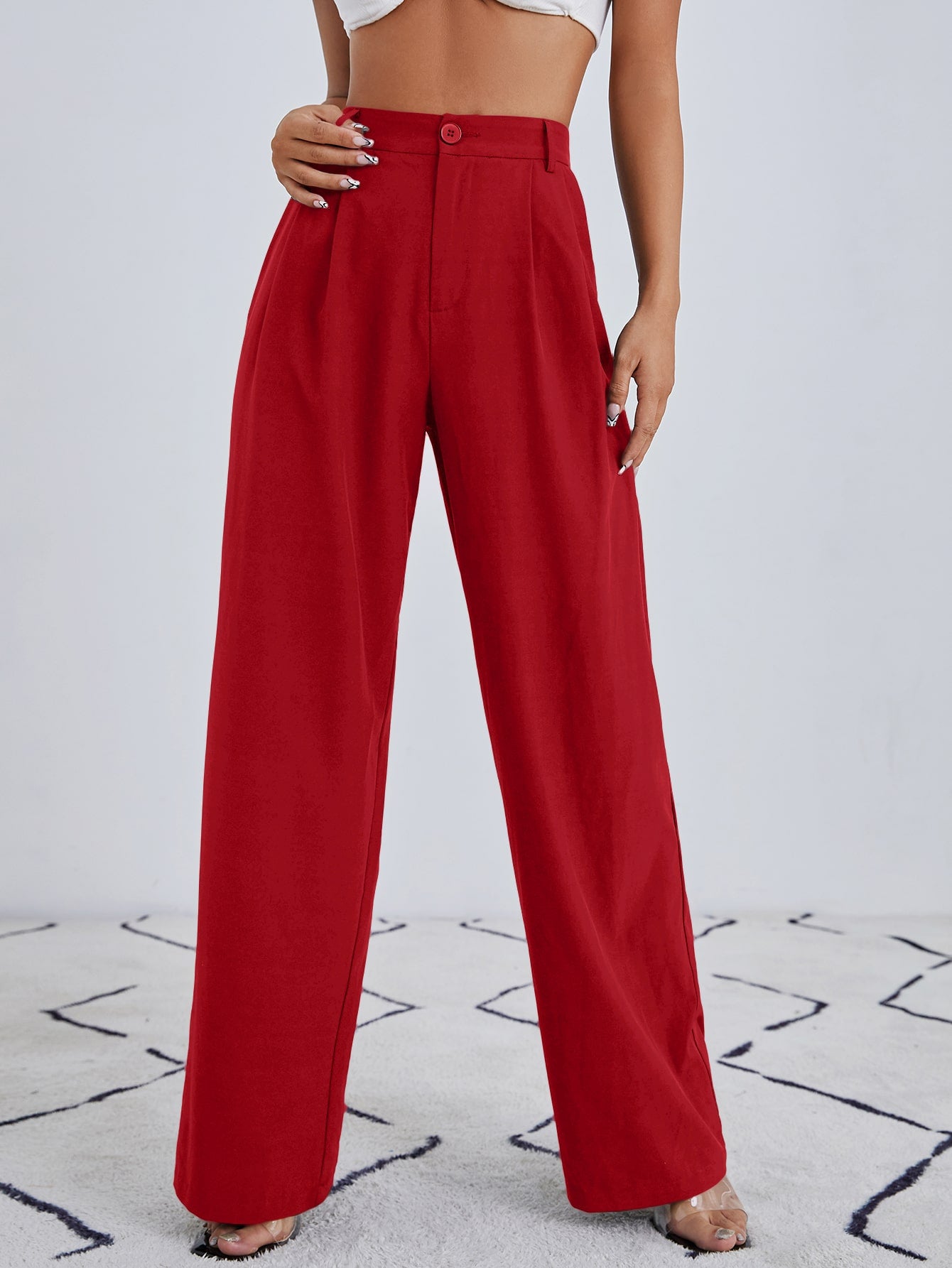 Solid Zip Up Straight Leg Pants