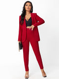 Solid Open Front Blazer & Pants Set Without Camisole