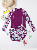 Tween Girl Floral Print High Neck Rashguard Summer Beach