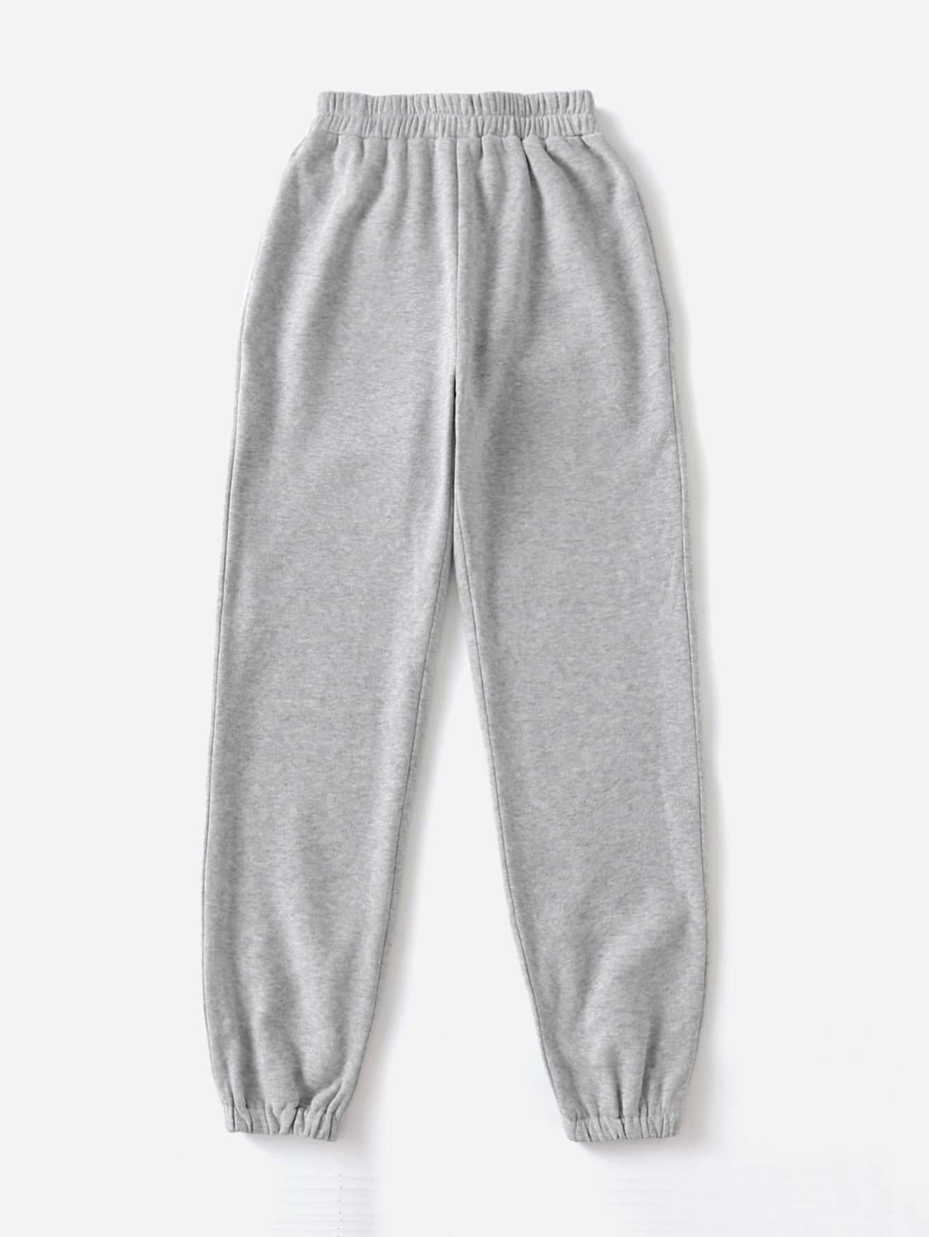 Spring Solid Elastic Waist Sweatpants