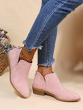 Solid Pink Color American Style Short Boots, Minimalist Design With Back Zipper