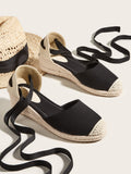 Canvas Tie Leg Espadrille Strappy Wedges