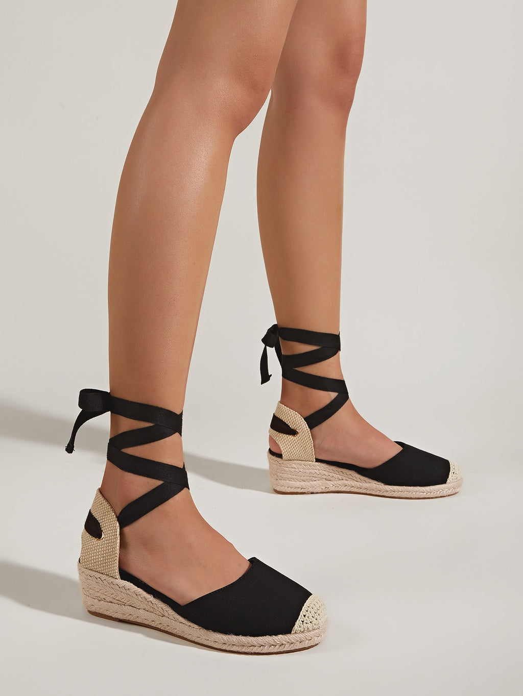 Canvas Tie Leg Espadrille Strappy Wedges