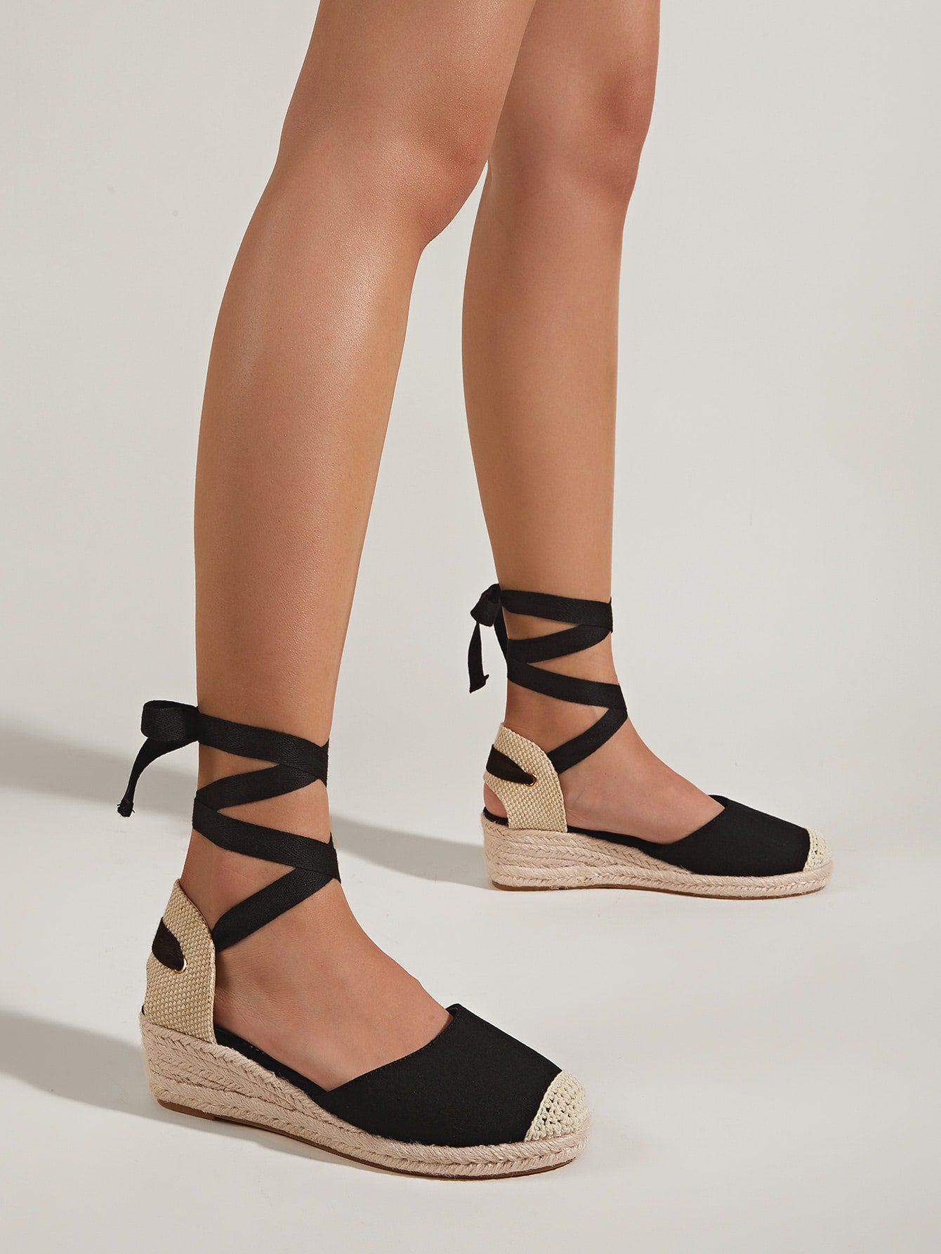 Canvas Tie Leg Espadrille Strappy Wedges