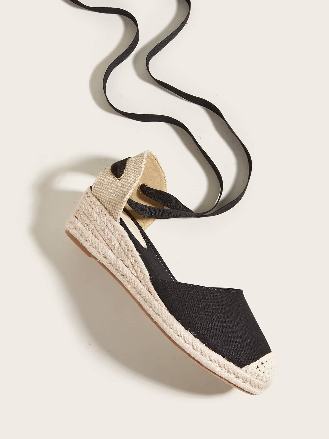 Canvas Tie Leg Espadrille Strappy Wedges