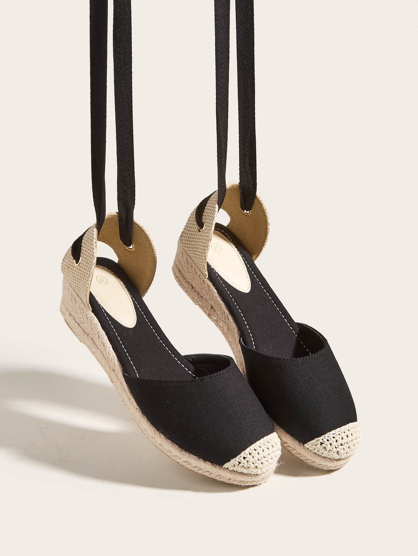 Canvas Tie Leg Espadrille Strappy Wedges