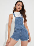 Slant Pocket Denim Overall Jumpsuit Without Top