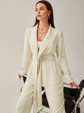 Solid Shawl Collar Belted Blazer Workwear