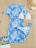 Swim Summer Beach Allover Print Halter Triangle Bikini With Cover Up