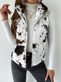 Cow Print Teddy Vest Jacket