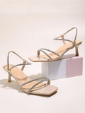 Women Rhinestone Decor Stiletto Heeled Slingback Sandals, Glamorous Glass Slingback Sandals