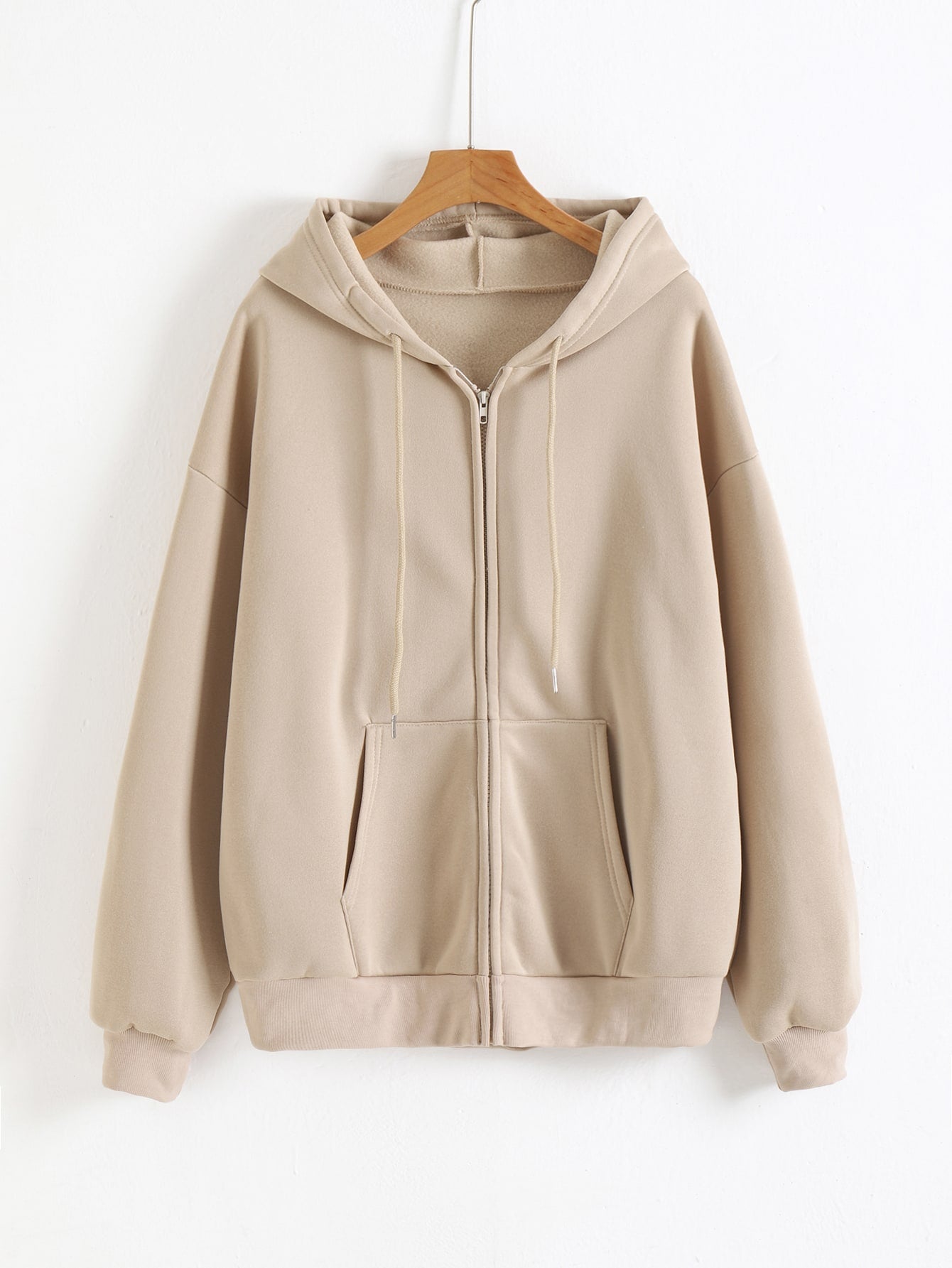 Zip Up Drawstring Thermal Lined Hoodie