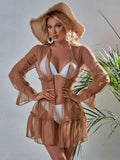 Swim Summer Beach Shirred Button Front Kimono