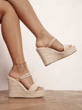 Women Minimalist Espadrille Apricot Wedge Slide Sandals