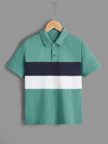 Tween Boy Summer Casual Knit Short Sleeve Polo Shirt, Colorblock