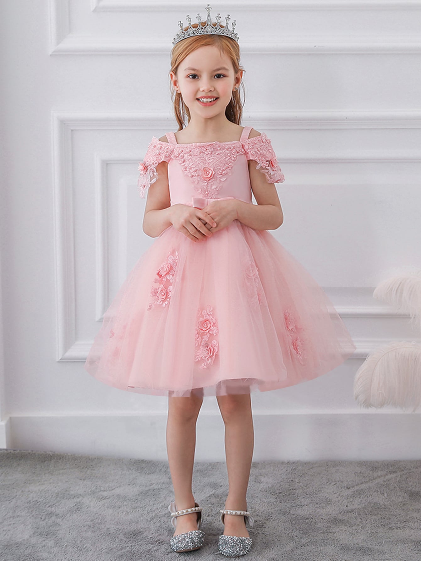 Solid Color Tulle Satin Fluffy Dress For Tween Girls, Gorgeous And  Dress Suitable For Catwalk And Campus Performances, Hair Accessory Not Included