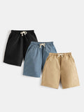 3pcs/Set Tween Boys' Elastic Waist Drawstring Shorts With Slanted Pockets