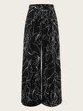 Graphic Print Belted Wide Leg Pants