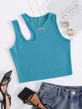 Leisure Solid Cutout Shoulder Rib-Knit Tank Top For Summer