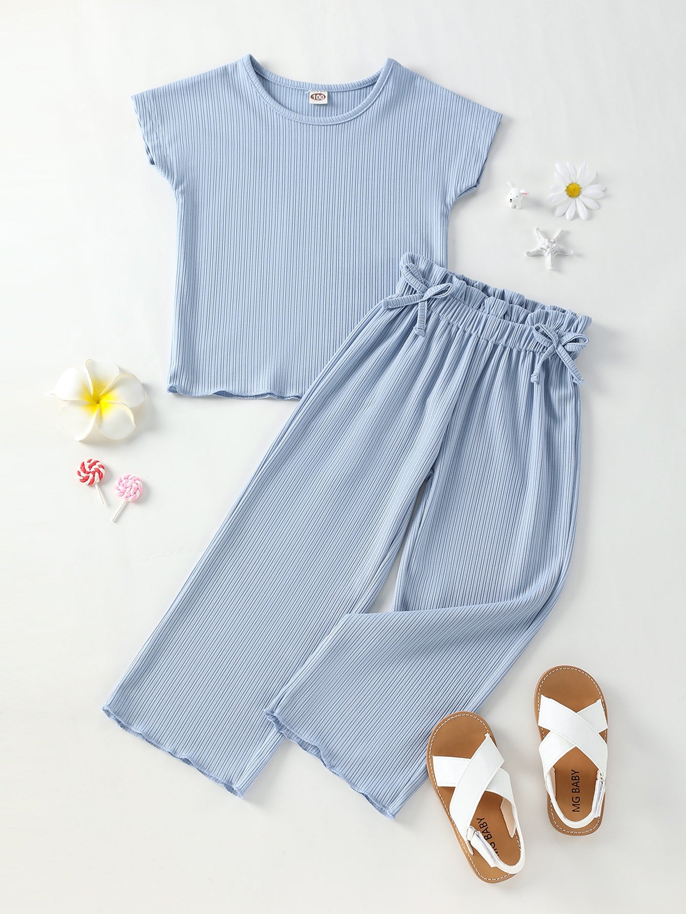 Young Girl Batwing Sleeve Tee & Paper Bag Waist Pants
