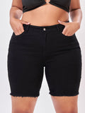 Plus High Waist Raw Trim Denim Shorts