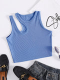 Solid Cut Out Shoulder Ribbed Knit Tank Top For Summer