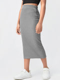 Tween Girl Casual Solid Color Stripe Knitted High-Waisted Skirt