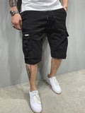 Men Flap Pockets Drawstring Cargo Shorts