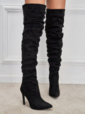 Women's Pointed Toe Stiletto High Heel Scrunch Over The Knee Boots, Side Zipper, Winter, Black