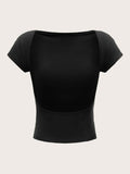 Backless Batwing Sleeve Solid Tee