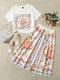 Mulvari Floral & Chain Print Tee & Skirt