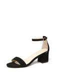 Women Minimalist Chunky Heeled Ankle Strap Sandals, Elegant Black Faux Suede Heeled Sandals