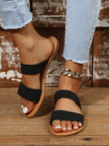Casual Outdoors Flat Slippers for Women, Twin Strap Artificial Leather Open Toe Slide Sandals