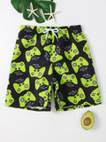 Tween Boy Random Gamepad & Letter Graphic Drawstring Waist Swim Shorts