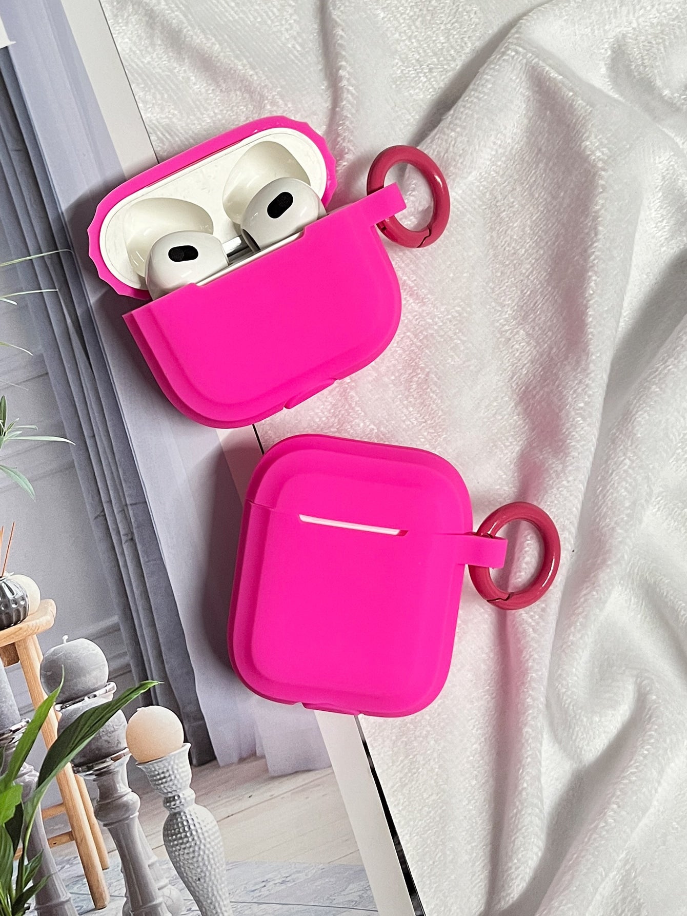 Pink Neon Anti-Fall Solid Color Case Compatible With AirPods