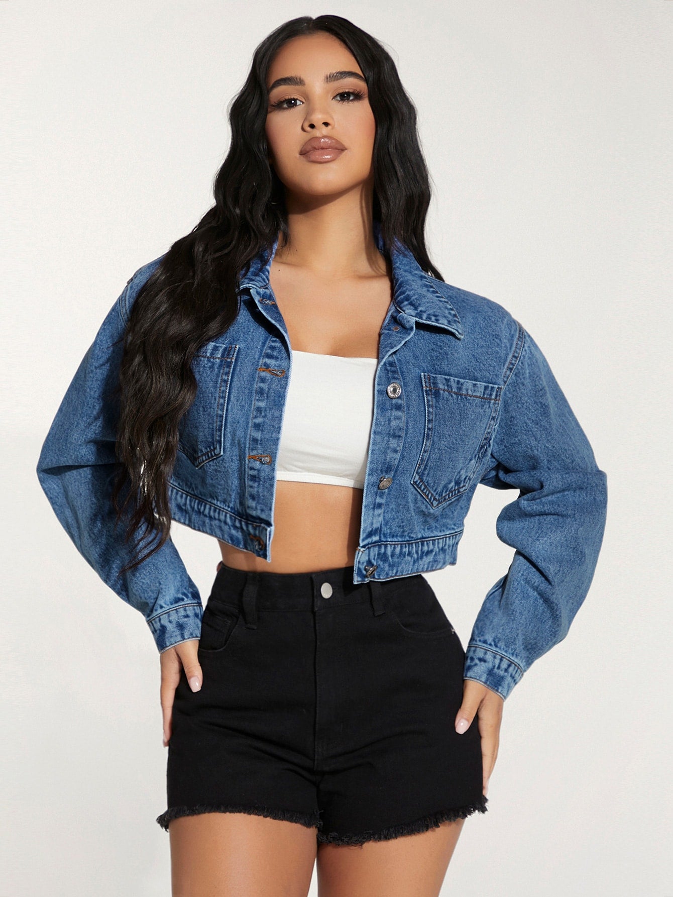 Pocket Patched Crop Denim Jacket