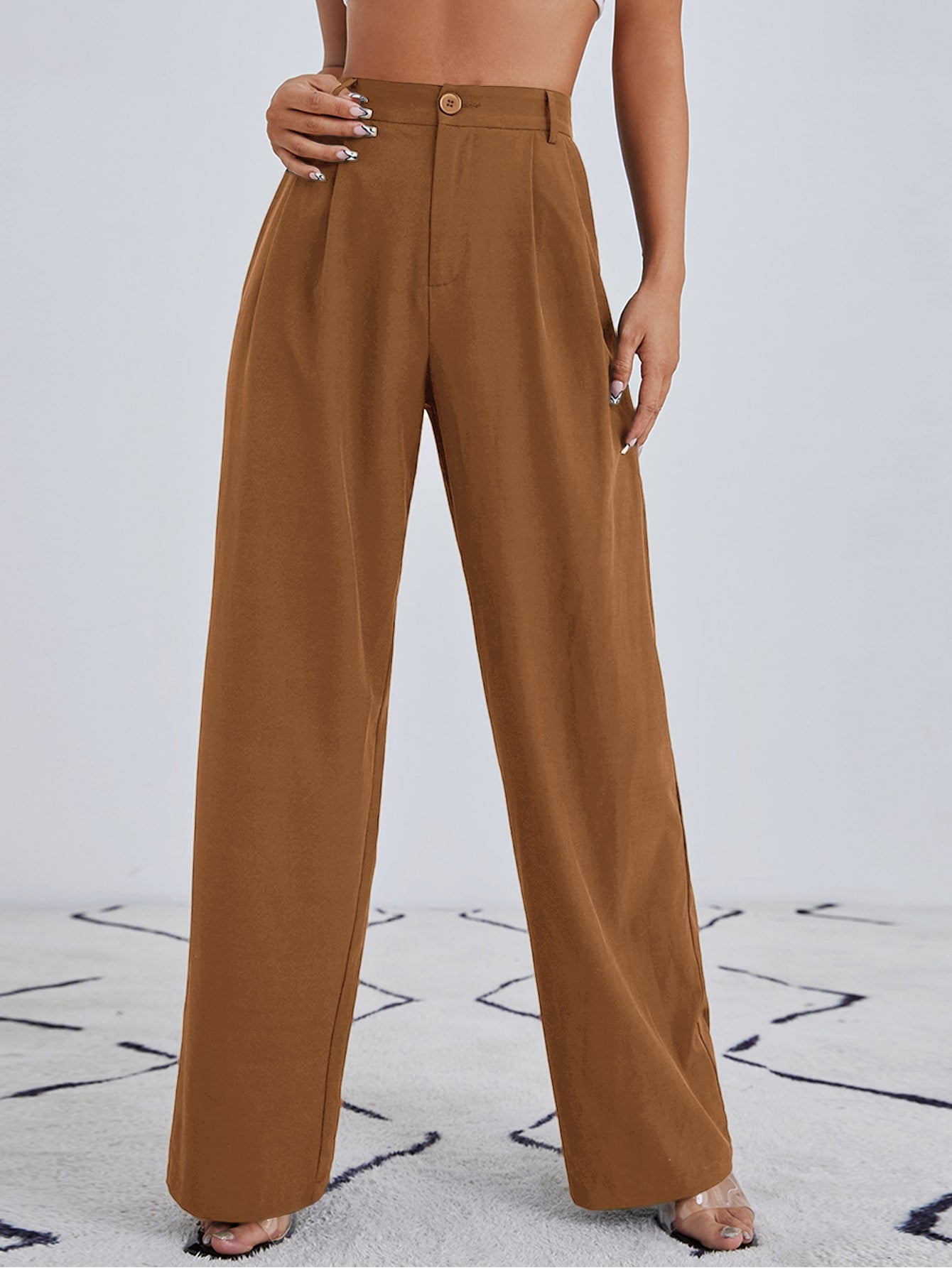 Solid Zip Up Straight Leg Pants