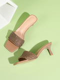 Women Rhinestone Decor Stiletto Heeled Mule Sandals, Glamorous Party Heeled Sandals