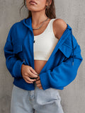 Flap Detail Zip Up Drawstring Hooded Jacket