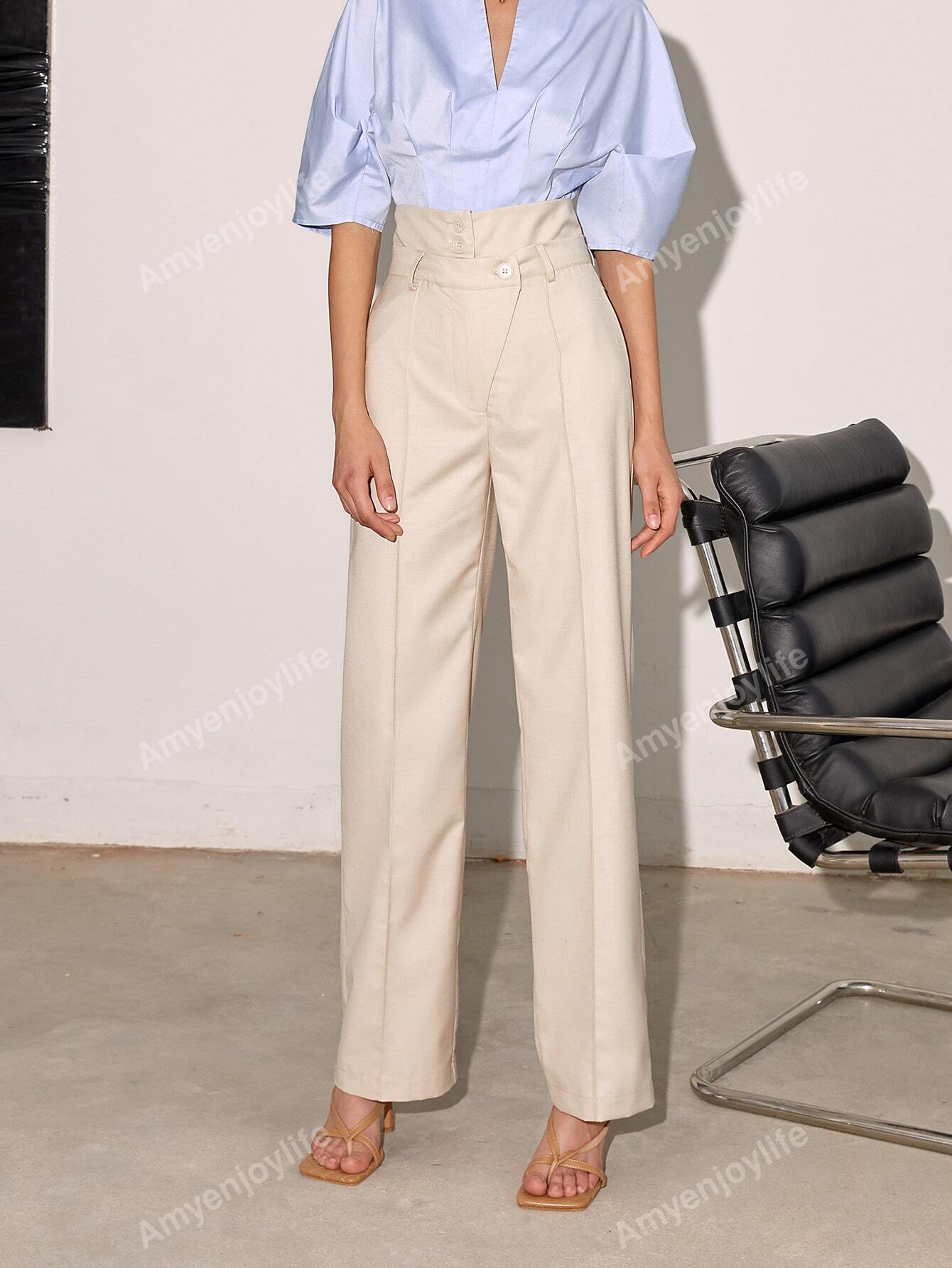 High Waist Plicated Detail Suit Pants